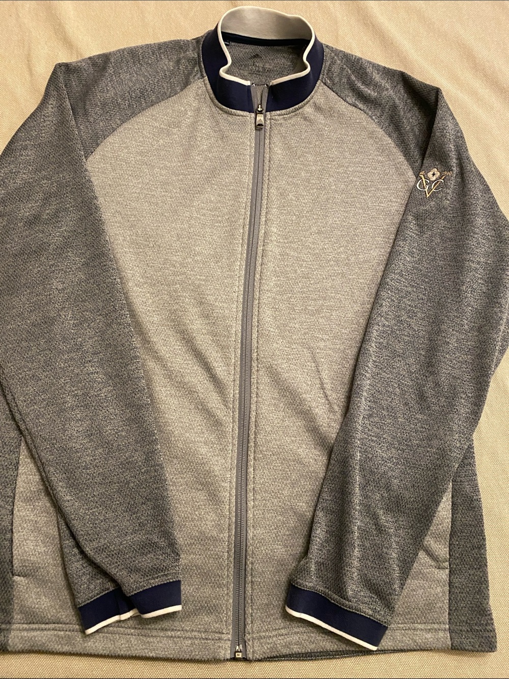 Grey Full-Zip Athletic Jacket with Navy Accents